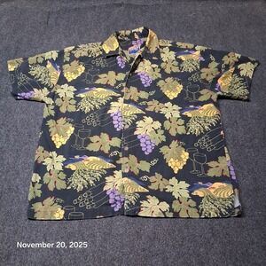 Vintage Demcrazy Hawaiian Button Down‎ Shirt Size XL Italian Grapes Cooking